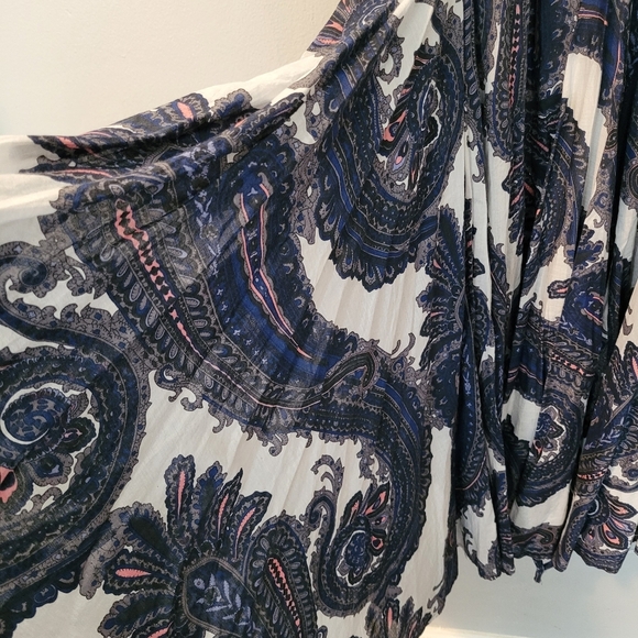 Chelsea & Theodore Wmns 1X Cotton Paisley Blue White Pink Midi Dress Button-up - Picture 10 of 13